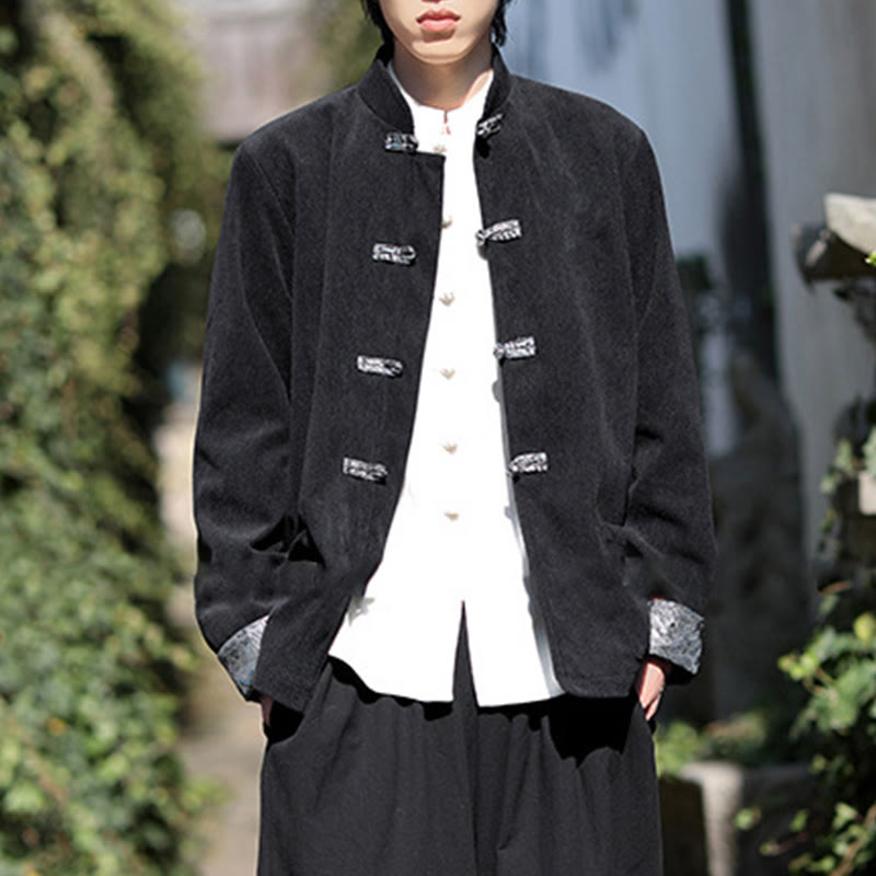 Kurtka męska z długim rękawem z bawełny sztruksowej Buddha Stones Spring Jacquard Frog-Button z kieszeniami - image 12