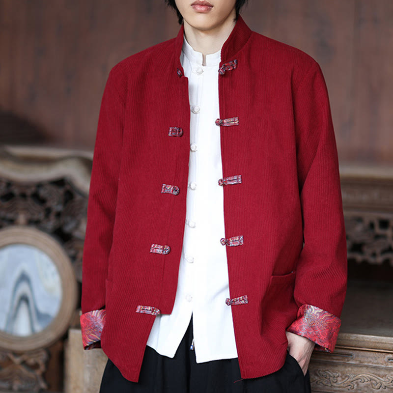 Kurtka męska z długim rękawem z bawełny sztruksowej Buddha Stones Spring Jacquard Frog-Button z kieszeniami - image 7