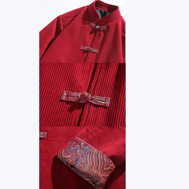 Kurtka męska z długim rękawem z bawełny sztruksowej Buddha Stones Spring Jacquard Frog-Button z kieszeniami - image 9