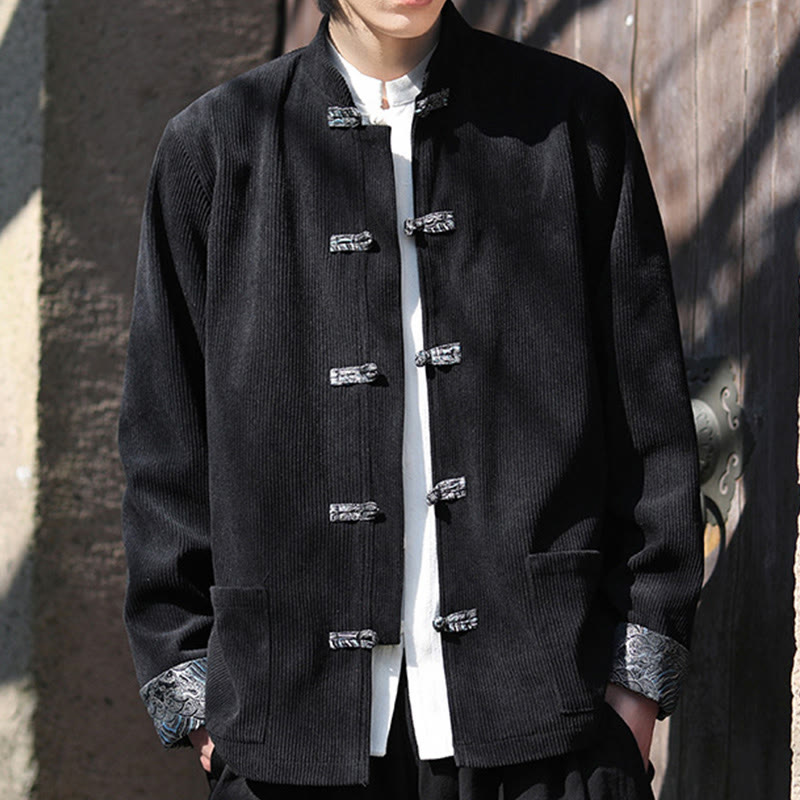 Kurtka męska z długim rękawem z bawełny sztruksowej Buddha Stones Spring Jacquard Frog-Button z kieszeniami - image 16