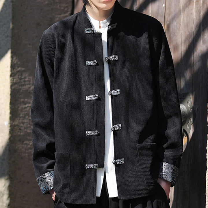 Kurtka męska z długim rękawem z bawełny sztruksowej Buddha Stones Spring Jacquard Frog-Button z kieszeniami - image 16