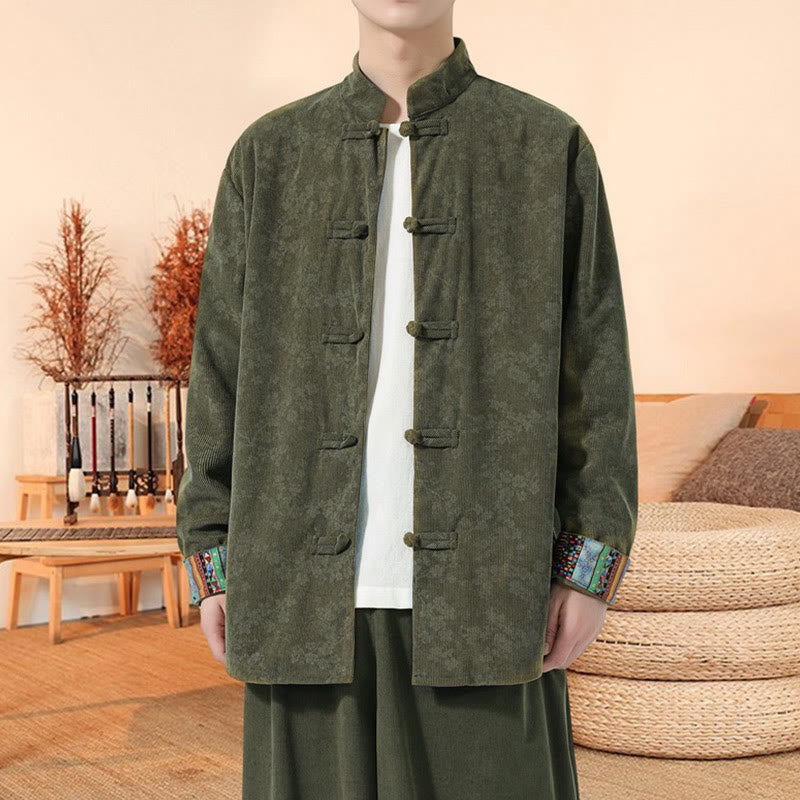 Marynarka męska z długim rękawem z bawełny sztruksowej z motywem kwiatów śliwy i Buddha Stones - image 1