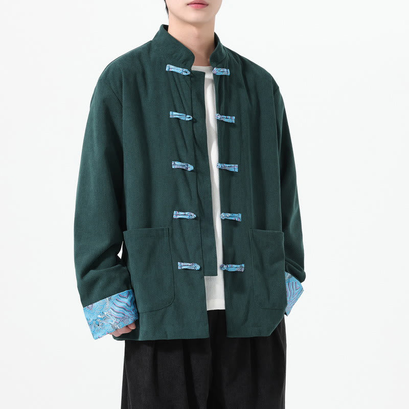 Męska kurtka typu Tang z długim rękawem z bawełnianego sztruksu z motywem Buddha Stones i kieszeniami - Cyraneczka - US/UK/AU46， EU56 (5XL) - image 13