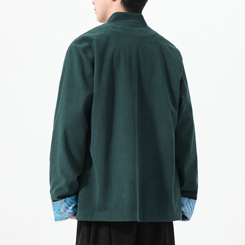 Męska kurtka typu Tang z długim rękawem z bawełnianego sztruksu z motywem Buddha Stones i kieszeniami - image 15