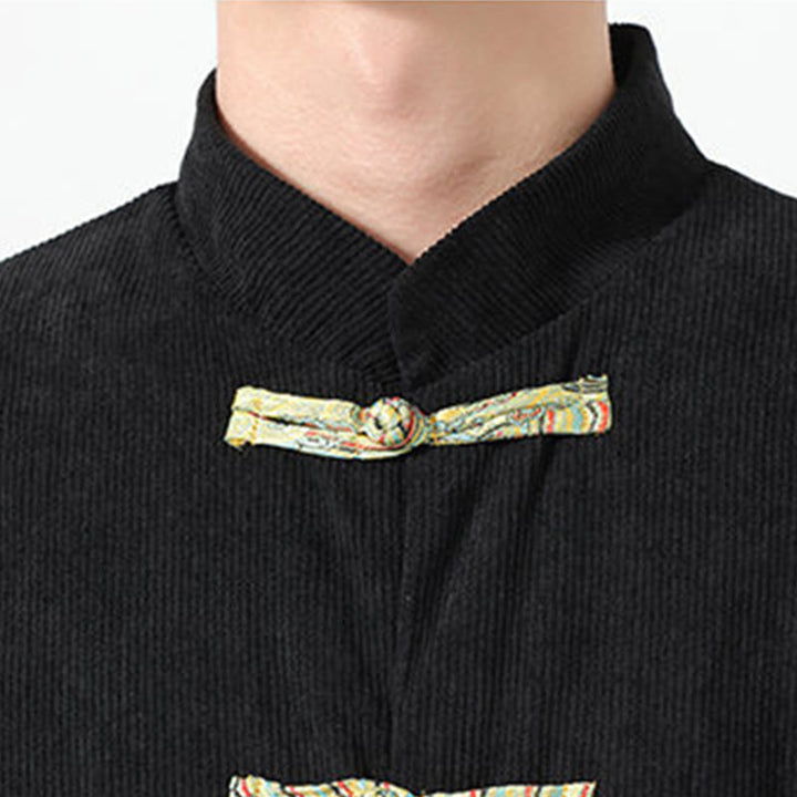 Męska kurtka typu Tang z długim rękawem z bawełnianego sztruksu z motywem Buddha Stones i kieszeniami - image 11