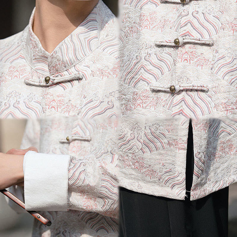 Koszula męska z długim rękawem i kieszeniami, z nadrukiem Buddha Stones i kwiatowym wzorem - image 16