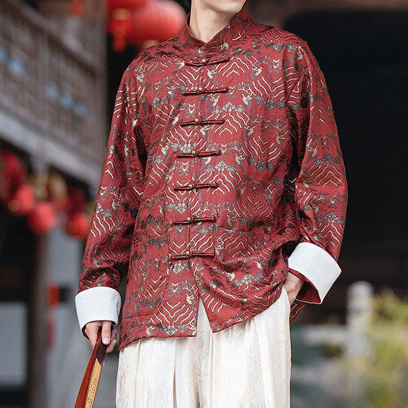 Koszula męska z długim rękawem i kieszeniami, z nadrukiem Buddha Stones i kwiatowym wzorem - image 1