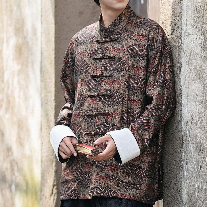 Koszula męska z długim rękawem i kieszeniami, z nadrukiem Buddha Stones i kwiatowym wzorem - image 20