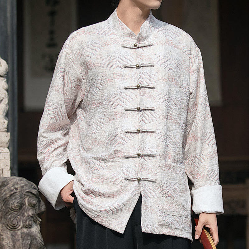 Koszula męska z długim rękawem i kieszeniami, z nadrukiem Buddha Stones i kwiatowym wzorem - image 12