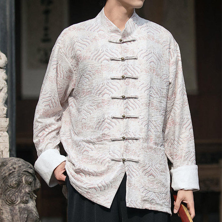 Koszula męska z długim rękawem i kieszeniami, z nadrukiem Buddha Stones i kwiatowym wzorem - image 12