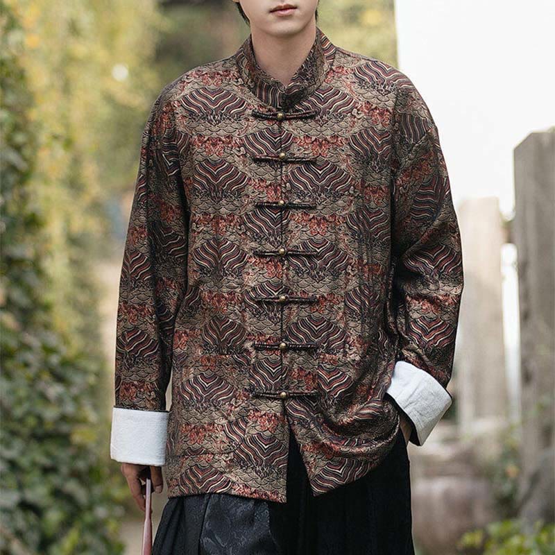 Koszula męska z długim rękawem i kieszeniami, z nadrukiem Buddha Stones i kwiatowym wzorem - image 23