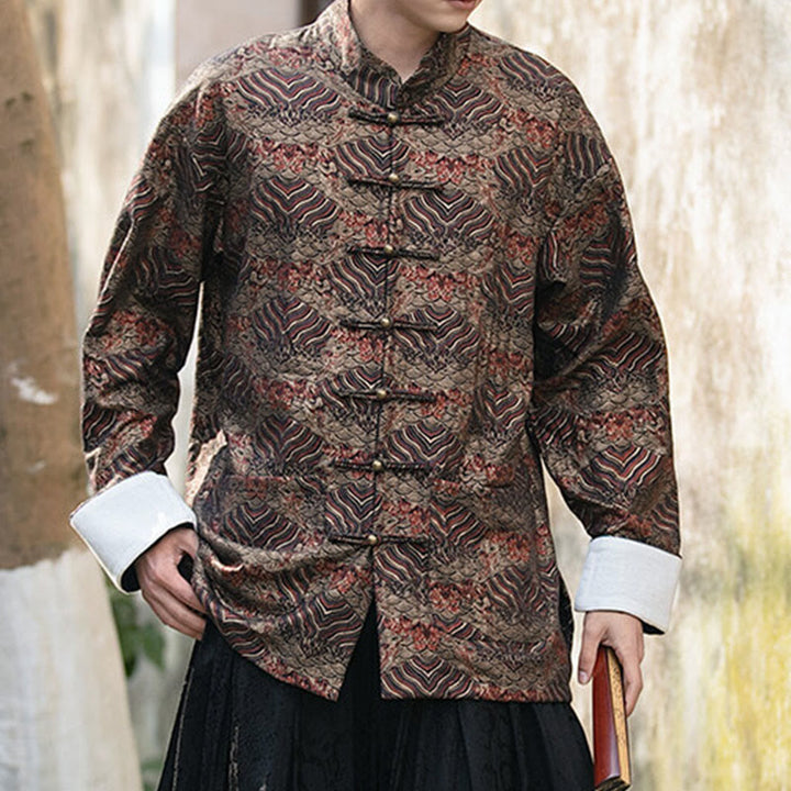 Koszula męska z długim rękawem i kieszeniami, z nadrukiem Buddha Stones i kwiatowym wzorem - image 22