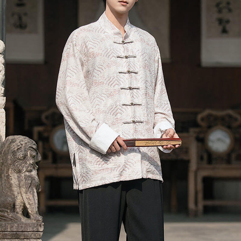 Koszula męska z długim rękawem i kieszeniami, z nadrukiem Buddha Stones i kwiatowym wzorem - image 14