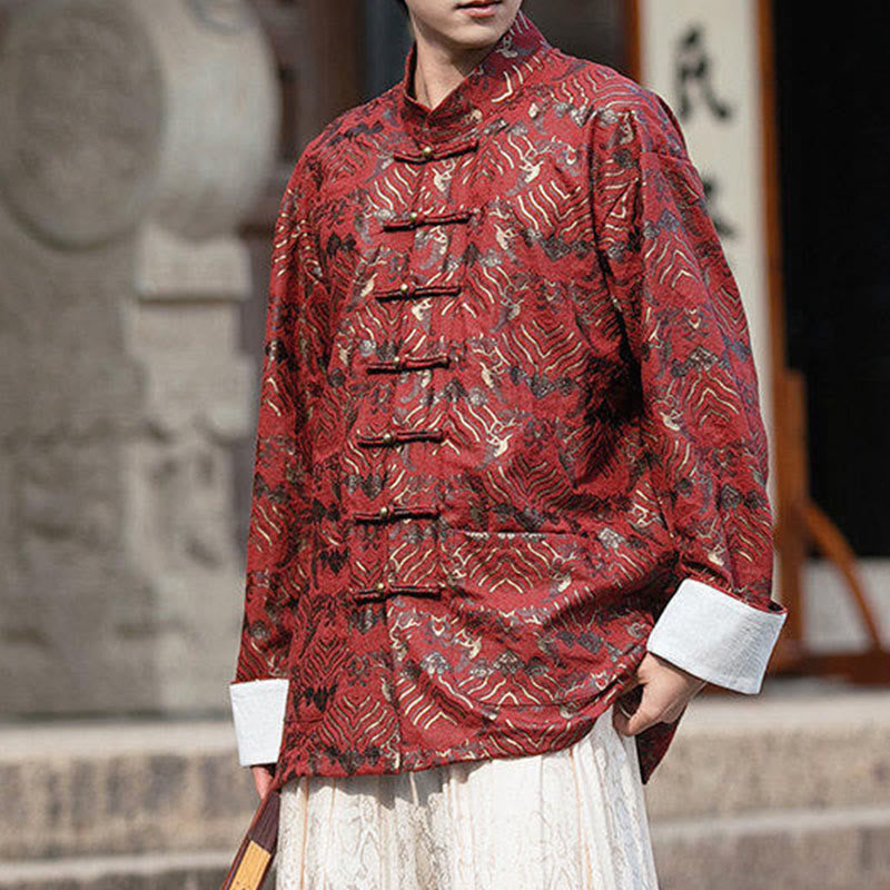 Koszula męska z długim rękawem i kieszeniami, z nadrukiem Buddha Stones i kwiatowym wzorem - image 4