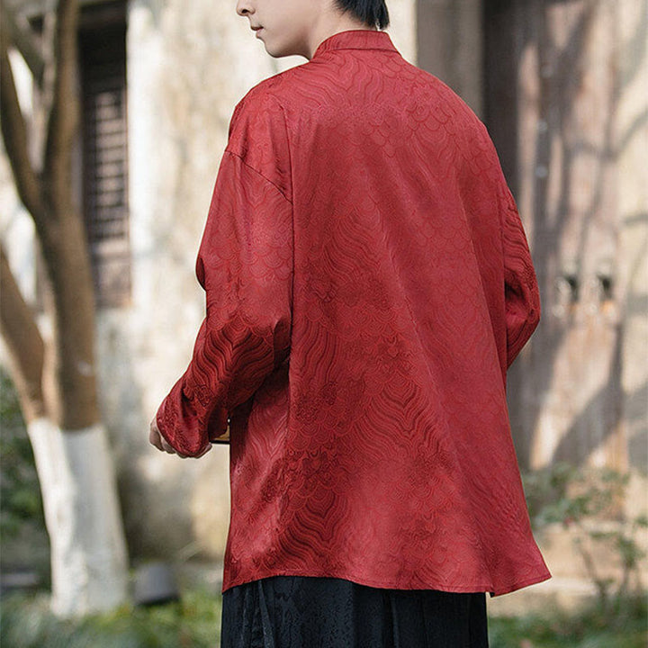 Koszula męska z długim rękawem i chińskim guzikiem w kształcie żaby z bambusa w kształcie Buddha Stones - image 21