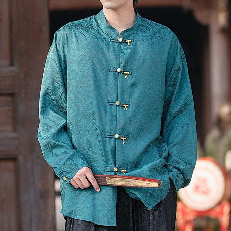 Koszula męska z długim rękawem i chińskim guzikiem w kształcie żaby z bambusa w kształcie Buddha Stones - image 28