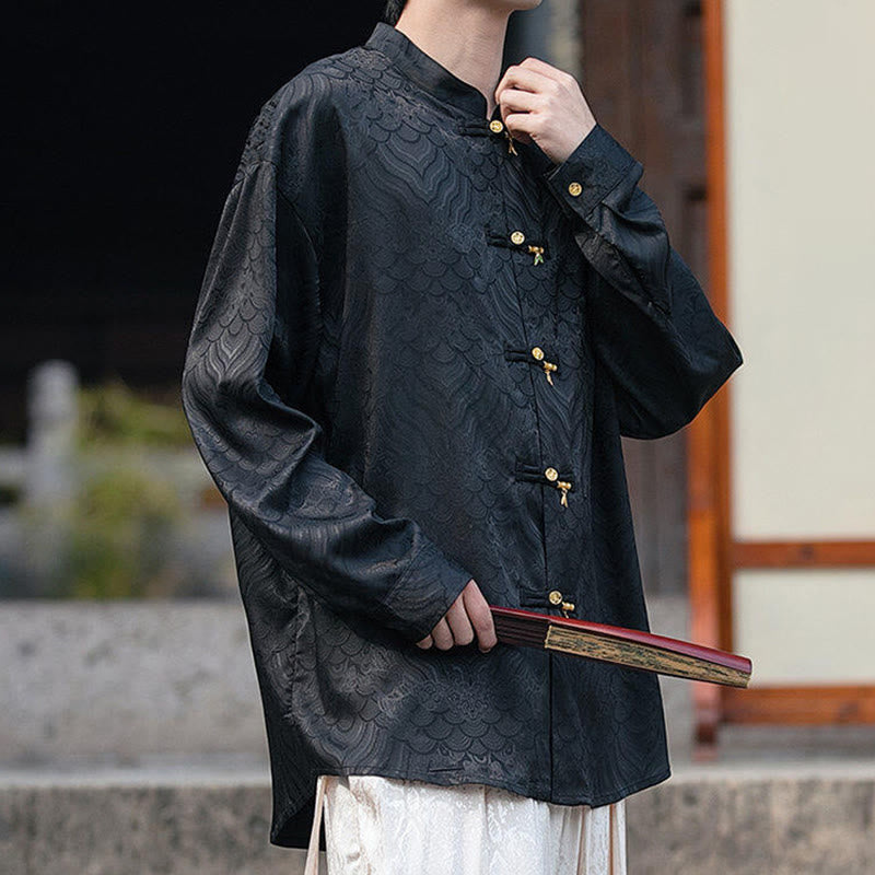 Koszula męska z długim rękawem i chińskim guzikiem w kształcie żaby z bambusa w kształcie Buddha Stones - image 11