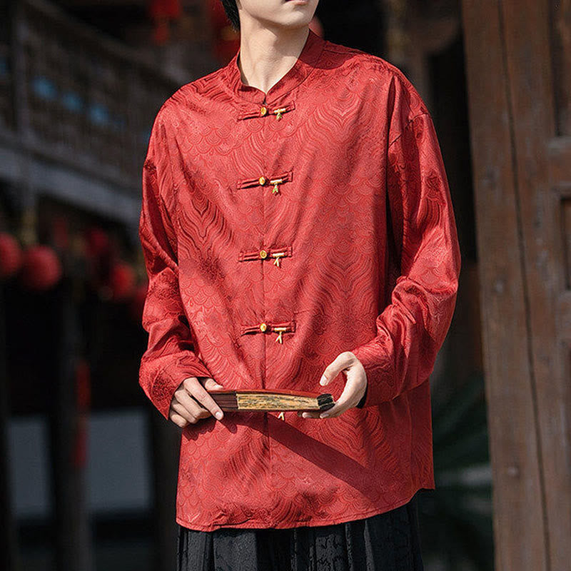 Koszula męska z długim rękawem i chińskim guzikiem w kształcie żaby z bambusa w kształcie Buddha Stones - image 24