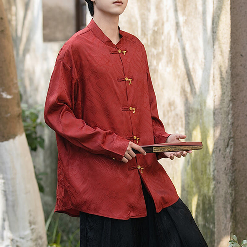 Koszula męska z długim rękawem i chińskim guzikiem w kształcie żaby z bambusa w kształcie Buddha Stones - image 22