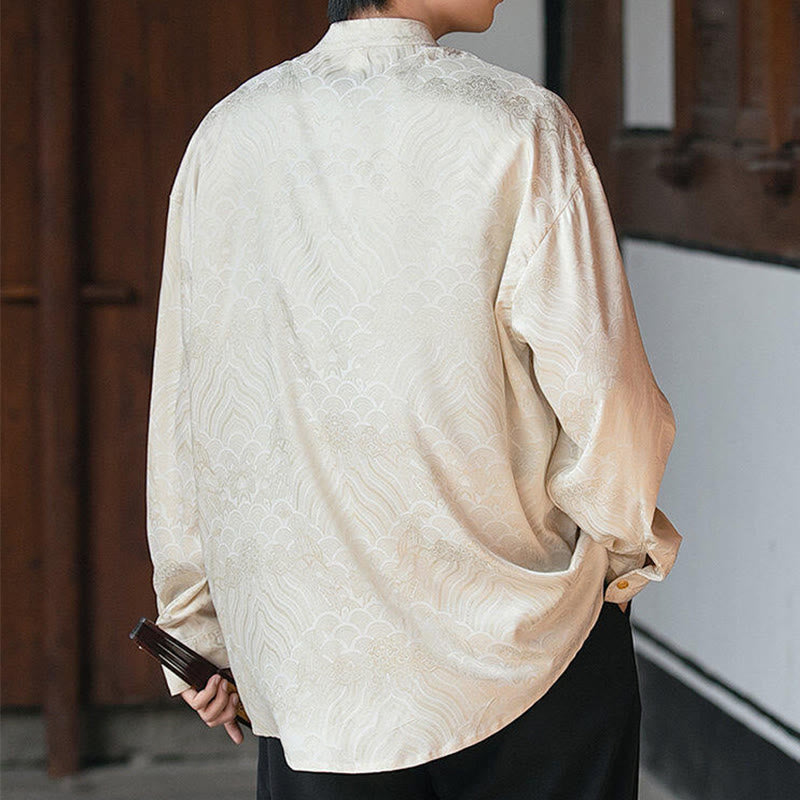 Koszula męska z długim rękawem i chińskim guzikiem w kształcie żaby z bambusa w kształcie Buddha Stones - image 4