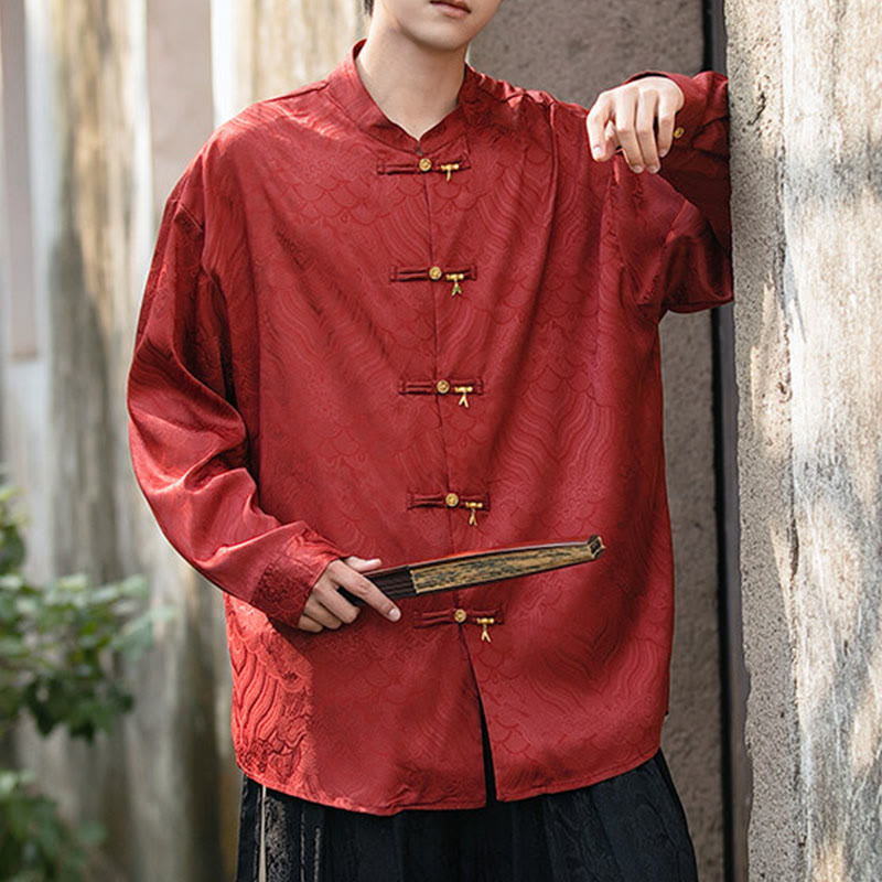 Koszula męska z długim rękawem i chińskim guzikiem w kształcie żaby z bambusa w kształcie Buddha Stones - image 23