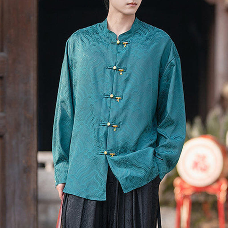 Koszula męska z długim rękawem i chińskim guzikiem w kształcie żaby z bambusa w kształcie Buddha Stones - image 27