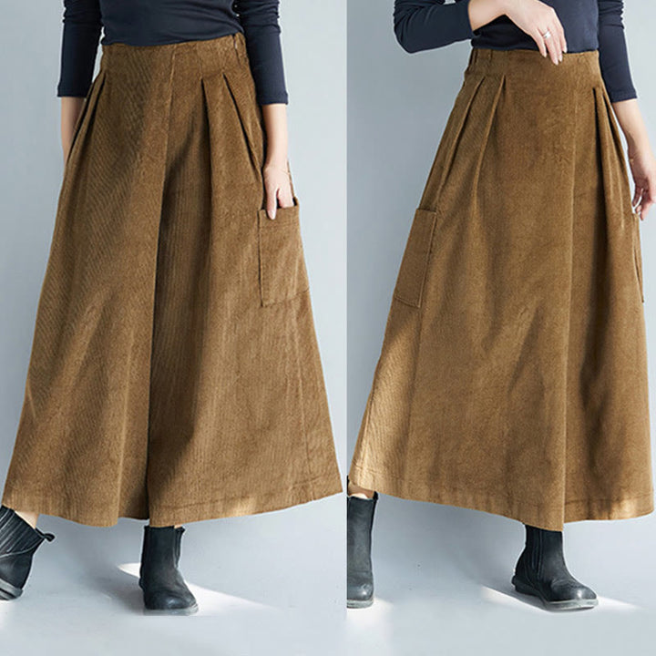 Damskie spodnie sztruksowe z szerokimi nogawkami i kieszeniami, z szerokimi nogawkami i gładkim zamkiem błyskawicznym z boku, z Buddha Stones - image 12