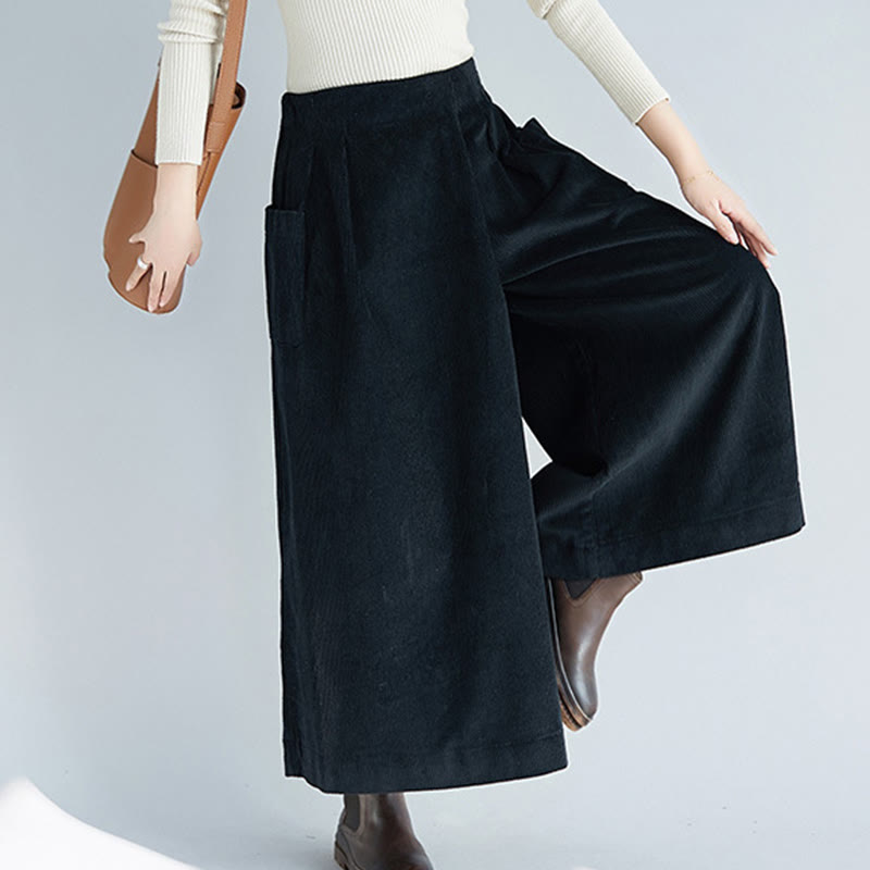 Damskie spodnie sztruksowe z szerokimi nogawkami i kieszeniami, z szerokimi nogawkami i gładkim zamkiem błyskawicznym z boku, z Buddha Stones - image 18