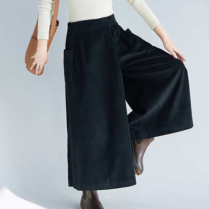 Damskie spodnie sztruksowe z szerokimi nogawkami i kieszeniami, z szerokimi nogawkami i gładkim zamkiem błyskawicznym z boku, z Buddha Stones - image 18