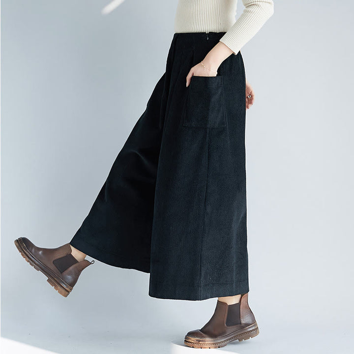 Damskie spodnie sztruksowe z szerokimi nogawkami i kieszeniami, z szerokimi nogawkami i gładkim zamkiem błyskawicznym z boku, z Buddha Stones - image 16