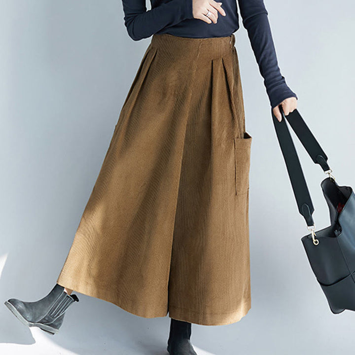 Damskie spodnie sztruksowe z szerokimi nogawkami i kieszeniami, z szerokimi nogawkami i gładkim zamkiem błyskawicznym z boku, z Buddha Stones - image 2