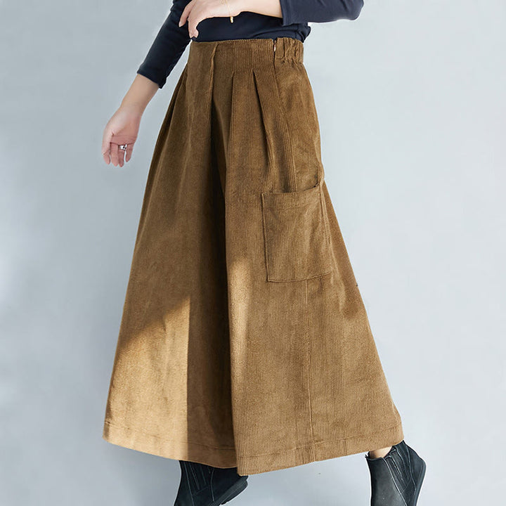 Damskie spodnie sztruksowe z szerokimi nogawkami i kieszeniami, z szerokimi nogawkami i gładkim zamkiem błyskawicznym z boku, z Buddha Stones - image 3