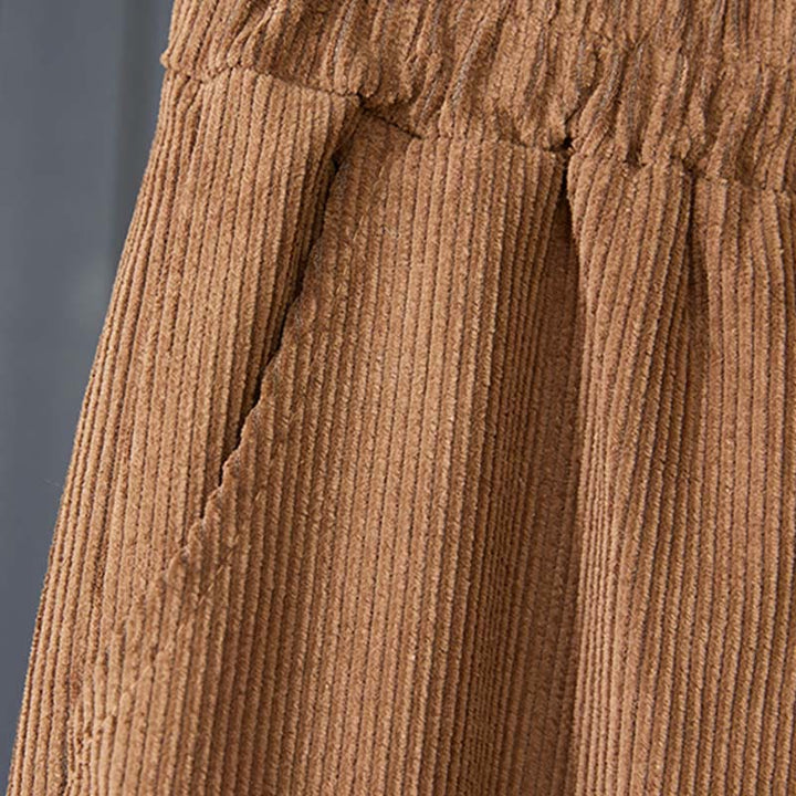 Damskie spodnie haremowe z bawełny sztruksowej z kieszeniami i Buddha Stones w kolorze peruwiańskim, z grubym wzorem - image 3