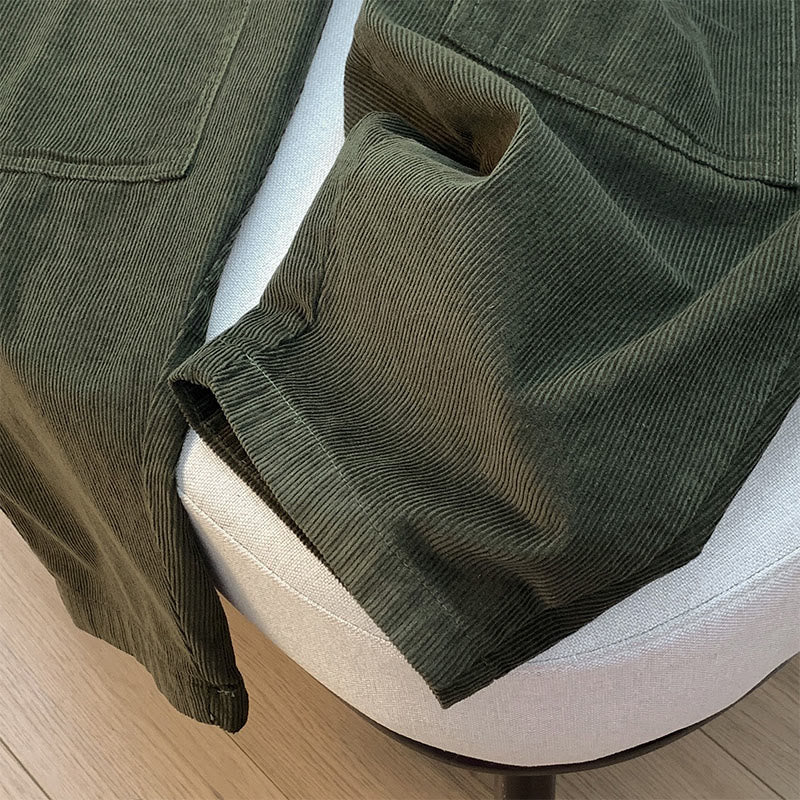 Damskie spodnie haremowe z bawełny sztruksowej z ściągaczem i kieszeniami, w jednolitym kolorze, z motywem Buddha Stones - image 13