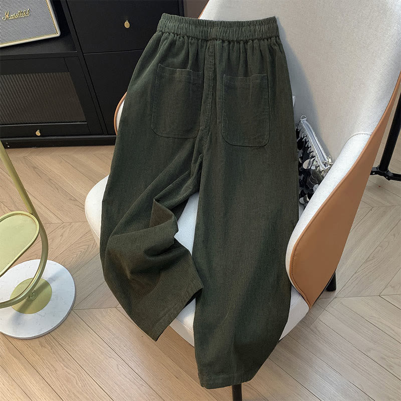 Damskie spodnie haremowe z bawełny sztruksowej z ściągaczem i kieszeniami, w jednolitym kolorze, z motywem Buddha Stones - image 8