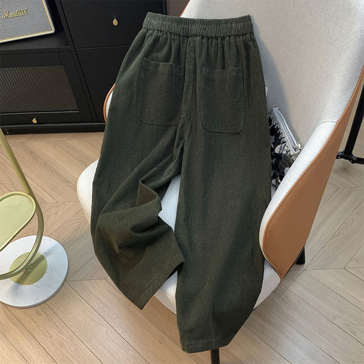 Damskie spodnie haremowe z bawełny sztruksowej z ściągaczem i kieszeniami, w jednolitym kolorze, z motywem Buddha Stones - image 8