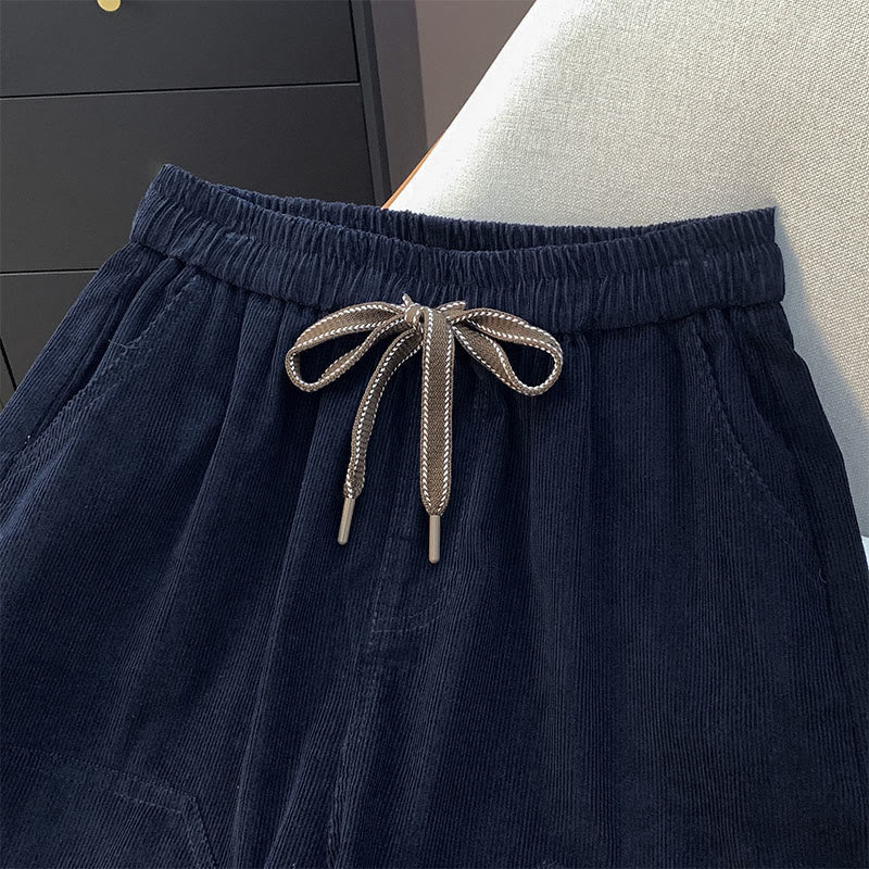 Damskie spodnie haremowe z bawełny sztruksowej z ściągaczem i kieszeniami, w jednolitym kolorze, z motywem Buddha Stones - image 4