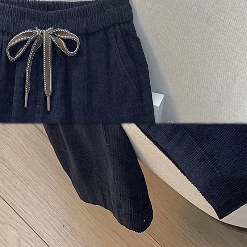 Damskie spodnie haremowe z bawełny sztruksowej z ściągaczem i kieszeniami, w jednolitym kolorze, z motywem Buddha Stones - image 6