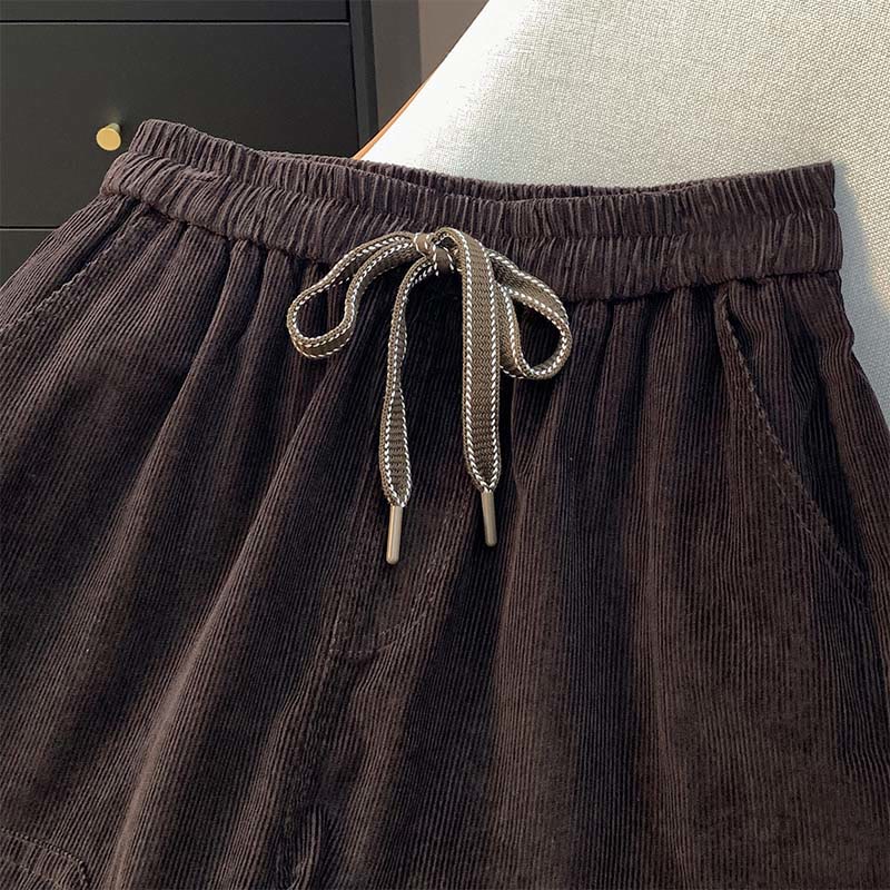 Damskie spodnie haremowe z bawełny sztruksowej z ściągaczem i kieszeniami, w jednolitym kolorze, z motywem Buddha Stones - image 1