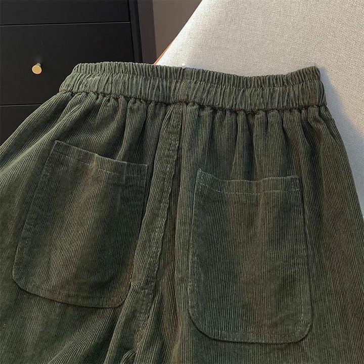 Damskie spodnie haremowe z bawełny sztruksowej z ściągaczem i kieszeniami, w jednolitym kolorze, z motywem Buddha Stones - image 11