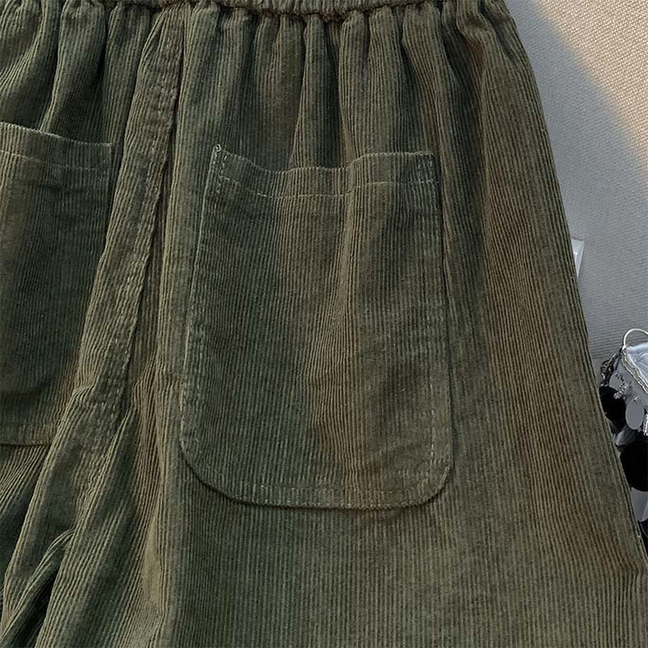 Damskie spodnie haremowe z bawełny sztruksowej z ściągaczem i kieszeniami, w jednolitym kolorze, z motywem Buddha Stones - image 10