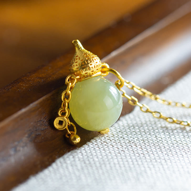 Naszyjnik z Buddha Stones" ze srebra próby 925 i tykwy z jadeitu hetian, symbolizującego szczęście i obfitość - image 1