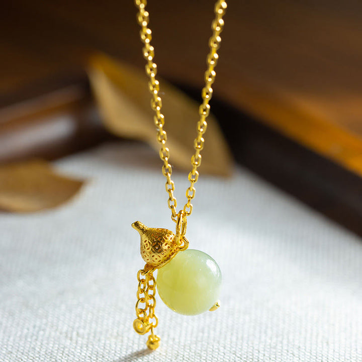 Naszyjnik z Buddha Stones" ze srebra próby 925 i tykwy z jadeitu hetian, symbolizującego szczęście i obfitość - image 3
