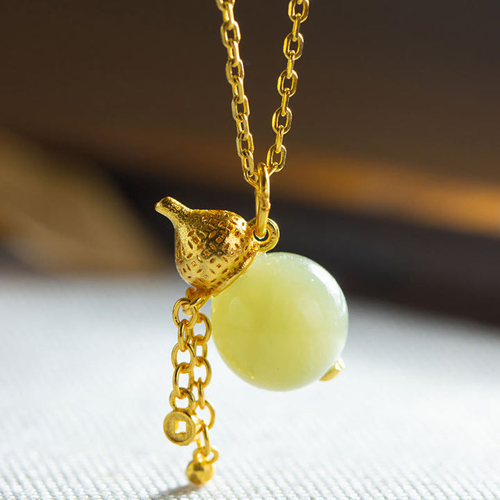 Naszyjnik z Buddha Stones" ze srebra próby 925 i tykwy z jadeitu hetian, symbolizującego szczęście i obfitość - Jadeit i srebro próby 925 - image 0