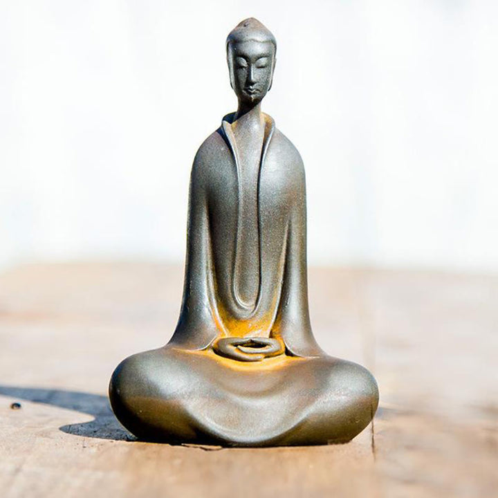 Buddha Stones Ręcznie Budda Siakjamuni Żelazo Proszek Rdza Odlew Żywicy Statua Dekoracja Domu - Rdzawy Budda Siakjamuni 11,5 * 7,4 * 4,5 cm - image 14