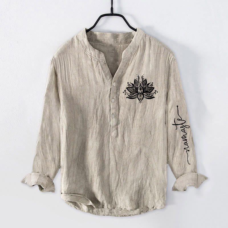 Koszula męska z długim rękawem z bawełny i lnu z motywem kamieni Buddha Stones, zapinana na pół guziki - Bielizna - US/UK/AU50, EU60 (5XL) - image 0