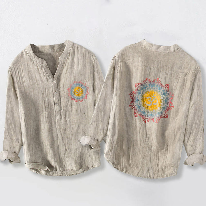 Koszula męska z długim rękawem z bawełny i lnu z motywem Buddha Stones, półguzików i mandali z symbolem Om - Bielizna - US/UK/AU50, EU60 (5XL) - image 3