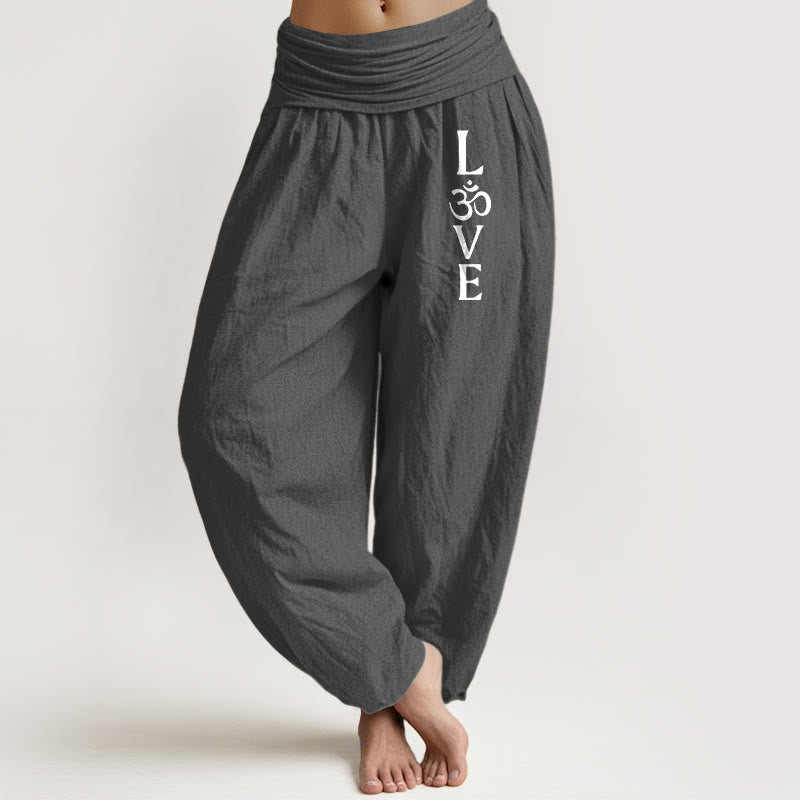 Damskie spodnie haremowe z elastycznej bawełny z Buddha Stones i symbolem Om - DimGray - US22, UK/AU26, EU54 (6XL) - image 0