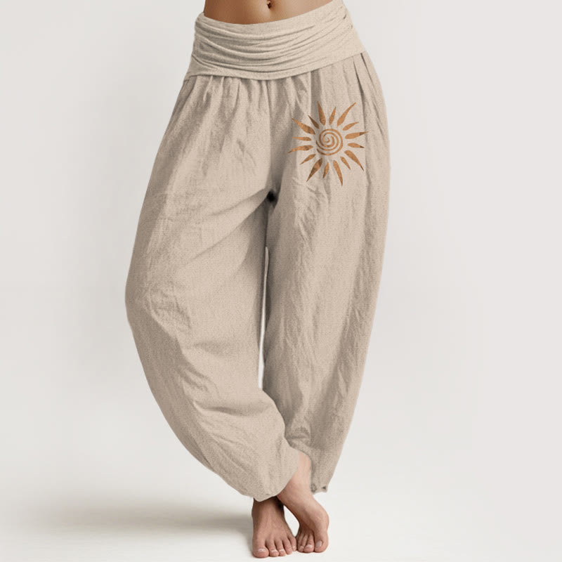Damskie spodnie haremowe z elastycznej bawełny z motywem spirali w kształcie Buddha Stones i słonecznym wzorem - Dębnik - US22, UK/AU26, EU54 (6XL) - image 11