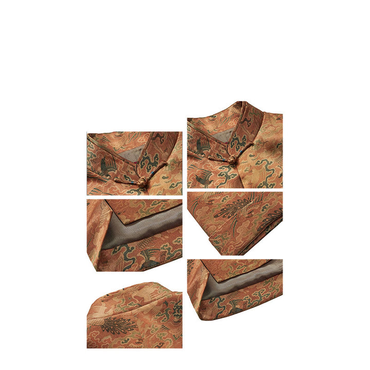 Buddha Stones 100% jedwab morwowy 30 Momme Phoenix Auspicious Clouds Kurtka męska z długim rękawem - image 16